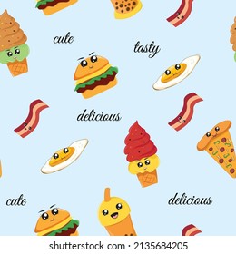 cute junk food with ice cream seamless pattern