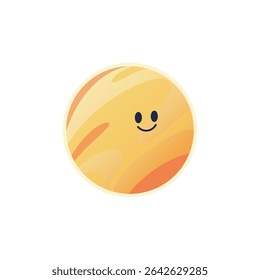 Cute Jupiter planet character. The giant planet of the Solar system. Cartoon space object. Vector illustration