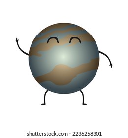 Cute jupiter planet doodle cartoon character icon, vector illustration in trendy style, isolated on white background. Editable graphic resources for many purposes. Colored funny characters of planets 
