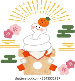 Bonito Kagami mochi-estilo cobra branca ícone de cartão de Ano Novo ilustração