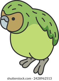 Cute Kakapo parrot cartoon doodle icon. Vector illustration.