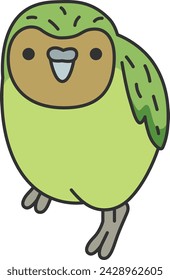 Cute Kakapo parrot doodle icon. Vector illustration.