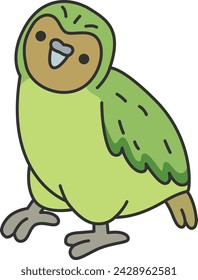 Cute Kakapo parrot isolated on white background. Vector illustration in cartoon style.