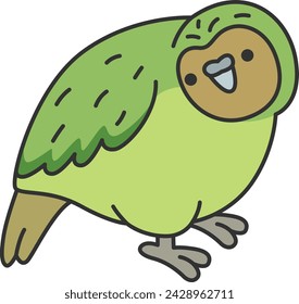 Cute Kakapo parrot isolated on white background. Vector illustration.