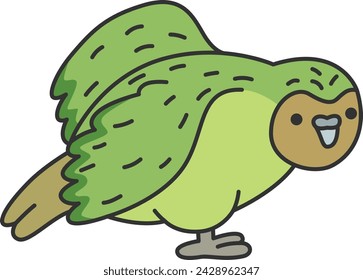 Cute kakapo parrot. Vector illustration isolated on white background.