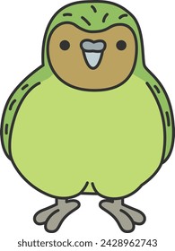 Cute Kakapo Parrot. Vector illustration isolated on white background.