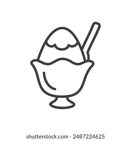 Cute kakigori icon. Hand drawn monochrome illustration of a japanese frozen dessert isolated on a white background. Kawaii sticker. Vector 10 EPS.