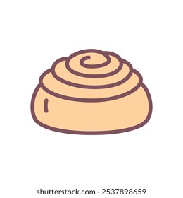 Cute kanelbullar bun icon. Hand drawn illustration of a cinnamon roll isolated on a white background. Vector 10 EPS.