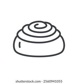 Cute kanelbullar bun icon. Hand drawn monochrome illustration of a cinnamon roll isolated on a white background. Vector 10 EPS.