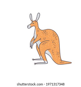 Cute kangaroo animal. Cartoon colorful character illustration.