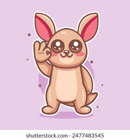 cute kangaroo animal character mascot with ok sign hand gesture isolated cartoon