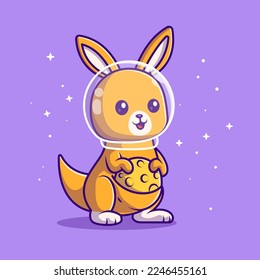 Astronauta Canguro Con Ilustración Del Icono Del Vector De Caricatura De La Luna. Vector Premium Aislado De Icono De La Ciencia Animal. Estilo de dibujo plano