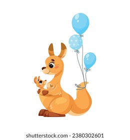 Canguro agudo como personaje animal australiano con imagen vectorial de bebé y globos