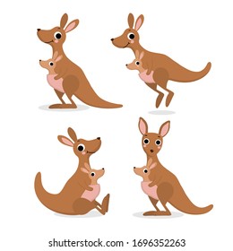 Cute kangaroo and baby, joey collection. Australia animal wildlife cartoon character set. -Vector