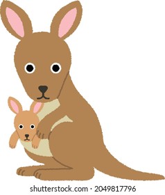 Cute kangaroo with baby. Vector animal illustration isolated on a white background.
