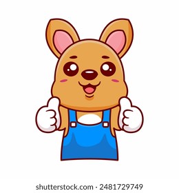 Cute kangaroo barista thumbs up hand hand drawn illustration cartoon kawaii