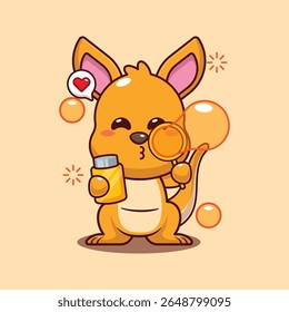 Canguru bonito soprando bolhas desenho animado vetor ilustração
