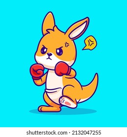 Cute Kangaroo Boxing Cartoon Vector Icon Illustration. Animal Sport Icon Concept Isolated Premium Vector. Flat Cartoon Style