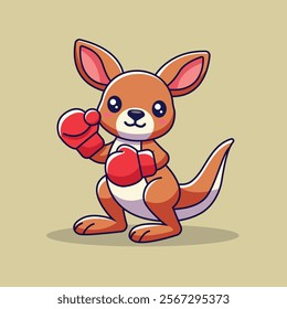 Cute Kangaroo Boxing Cartoon Vector Icon Illustration. Animal Sport Icon Concept Isolated Premium Vector. Flat Cartoon Style