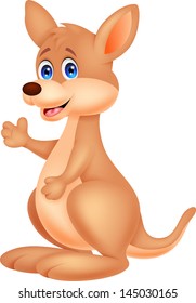 Cute kangaroo cartoon waving hand