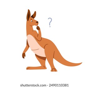 Cute kangaroo character. Funny puzzled animal wondering, questioning, confused expression. Adorable bewildered lost Australian marsupial. Kids flat vector illustration isolated on white background