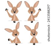 Cute kangaroo character set waving its paw