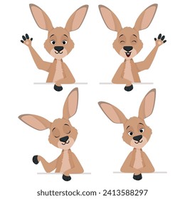 Cute kangaroo character set waving its paw