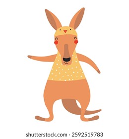 Cute kangaroo in chick hat Easter character illustration. Hand drawn flat style design, isolated vector. Holiday clip art, kids print element, seasonal card, banner, poster