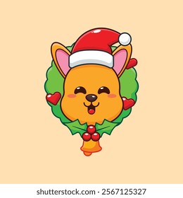 Cute kangaroo in christmas day cartoon vector illustration. 
Cartoon vector illustration in Christmas day.