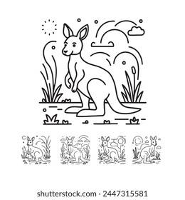 Cute Kangaroo Coloring Page Black and white vector animal illustration for kids coloring book