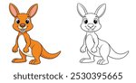 Cute Kangaroo Coloring Pages For Kids. Kangaroo Coloring Book Printable. Kangaroo Icon. Cute Kangaroo Cartoon Illustration Vector Design On White Background