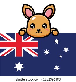 cute kangaroo design holding australian flag