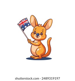 cute kangaroo design holding australian flag