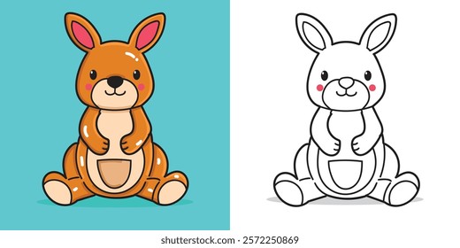 A cute Kangaroo doll in cartoon style illustration for design element or coloring book element