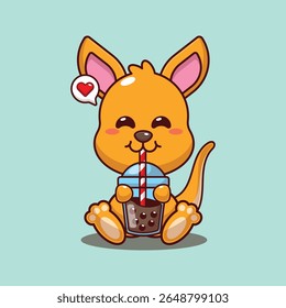 Canguru bonito bebida bolha leite desenho animado vetor ilustração