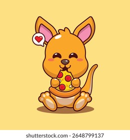 Canguru bonito comendo pizza desenho animado vetor ilustração