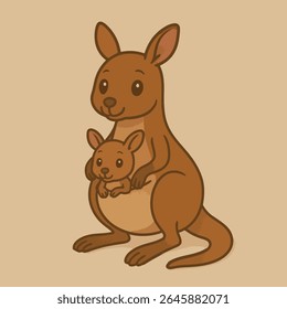 Cute Kangaroo Family Illustration, A heartwarming illustration featuring a mother kangaroo and her joey. The pair sit in a loving embrace, symbolizing familial bonds.
