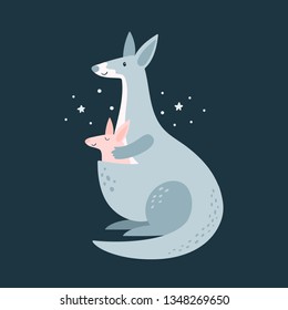 Cute kangaroo family. Mother and baby. Best mom ever.Sweet dreams little one. Cartoon character illustration for kids game, book, t-shirt, card, print, poster and decoration. Vector clipart