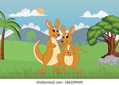 Cute Kangaroo Family Simple Vector Illustration Stock Vector (Royalty ...