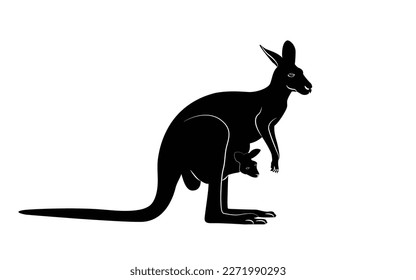 Cute kangaroo in flat style. Kangaroo mother carrying baby in its pouch, vector illustration isolated on white background