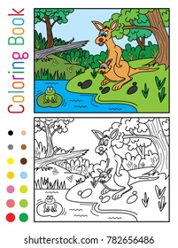 Cute Kangaroo and Frog Coloring Book Vector Illustration