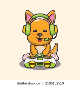 Cute kangaroo gamer cartoon vector illustration