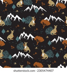 Cute Kangaroo Group and Nature Garden Vector Graphic Seamless Pattern can be use for background and apparel design