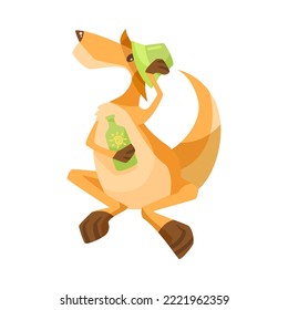 Cute kangaroo in hat with sunscreen vector illustration. Comic animal with pouch from Australia isolated on white background. Wildlife concept