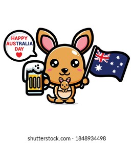 cute kangaroo holding an australian flag