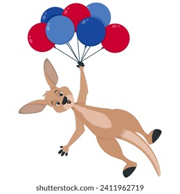 Cute kangaroo holding balloons in the colors of the Australian flag