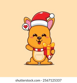 Cute kangaroo holding christmas candy and gift. 
Cartoon vector illustration in Christmas day.