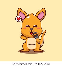Canguru bonito segurando microfone desenho animado vetor ilustração