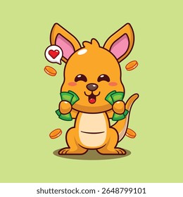 Canguru bonito segurando dinheiro desenho animado vetor ilustração