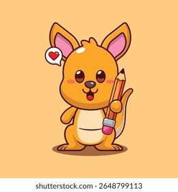Canguru bonito segurando lápis desenho animado vetor ilustração